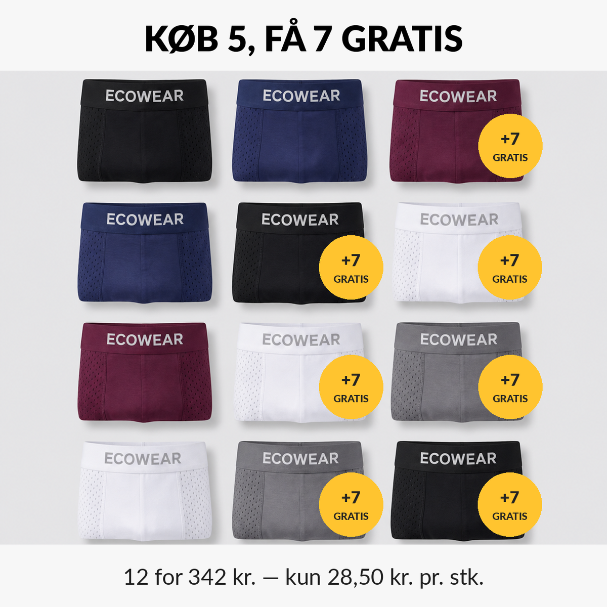 ECOWEAR® Bambusboksershorts 5-pak | Få 7 ekstra GRATIS